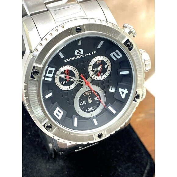 Oceanaut Men's Watch OC3120 Quartz Chronograph Black Dial Silver Steel 45mm